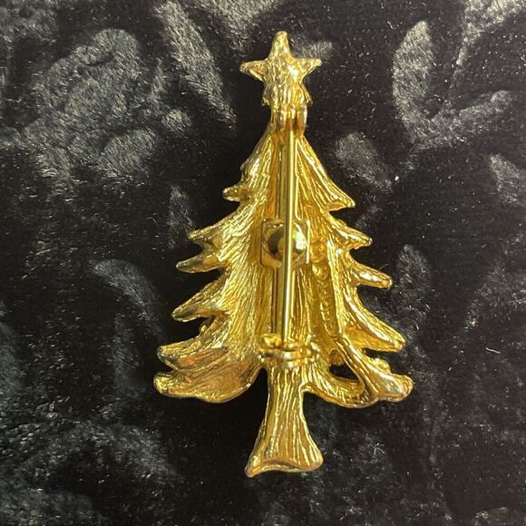 Vintage Gerry's Christmas Tree Pin Brooch Gold Tone Red Green Faux Pearl Star - Picture 2 of 7